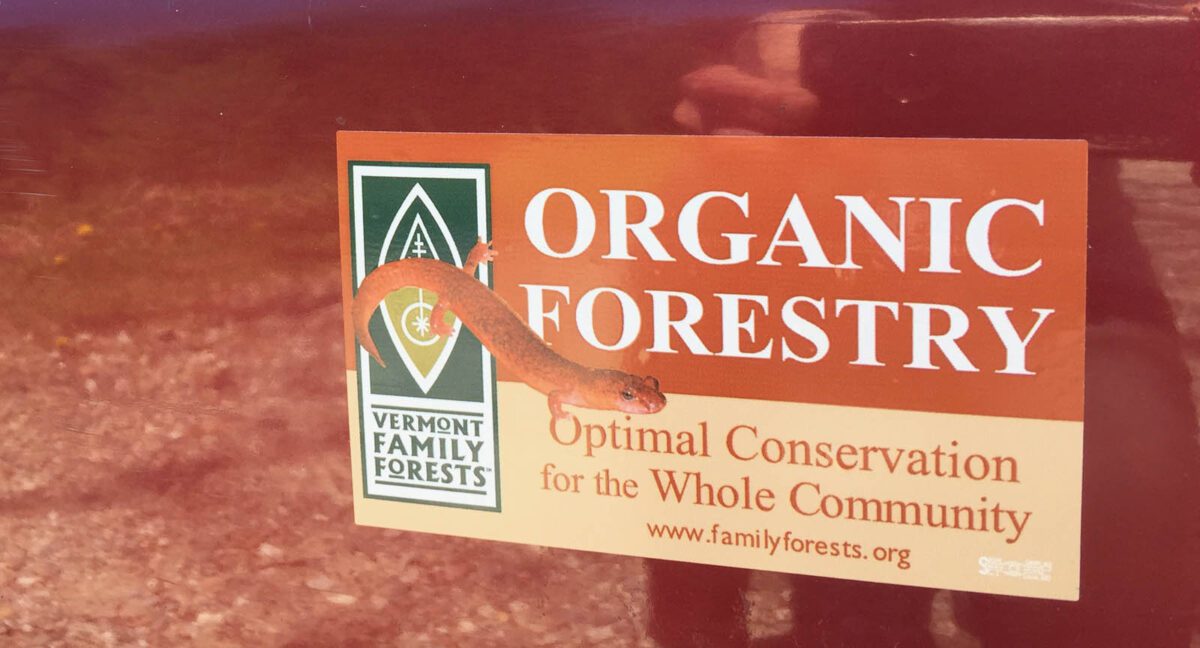 Vermont Family Forests organic forestry bumper sticker.
