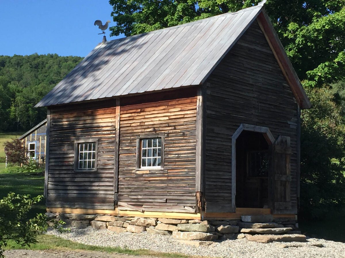The cidery building at Wells Farm, on its new stone foundation.