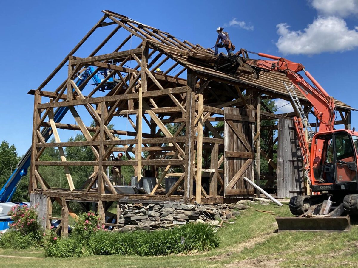 In need of major repair, the West Barn at Vermont Family Forests' Wells Farm is being reconstructed from the ground up.
