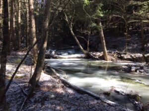 Isham Brook, frozen in winter.