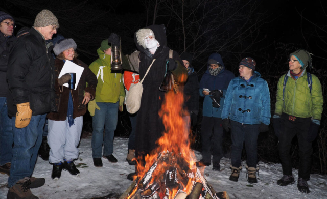A crackling fire, good food, singing, and pageantry accompany the Winter Solstice celebration at the Waterworks property in Bristol each year.