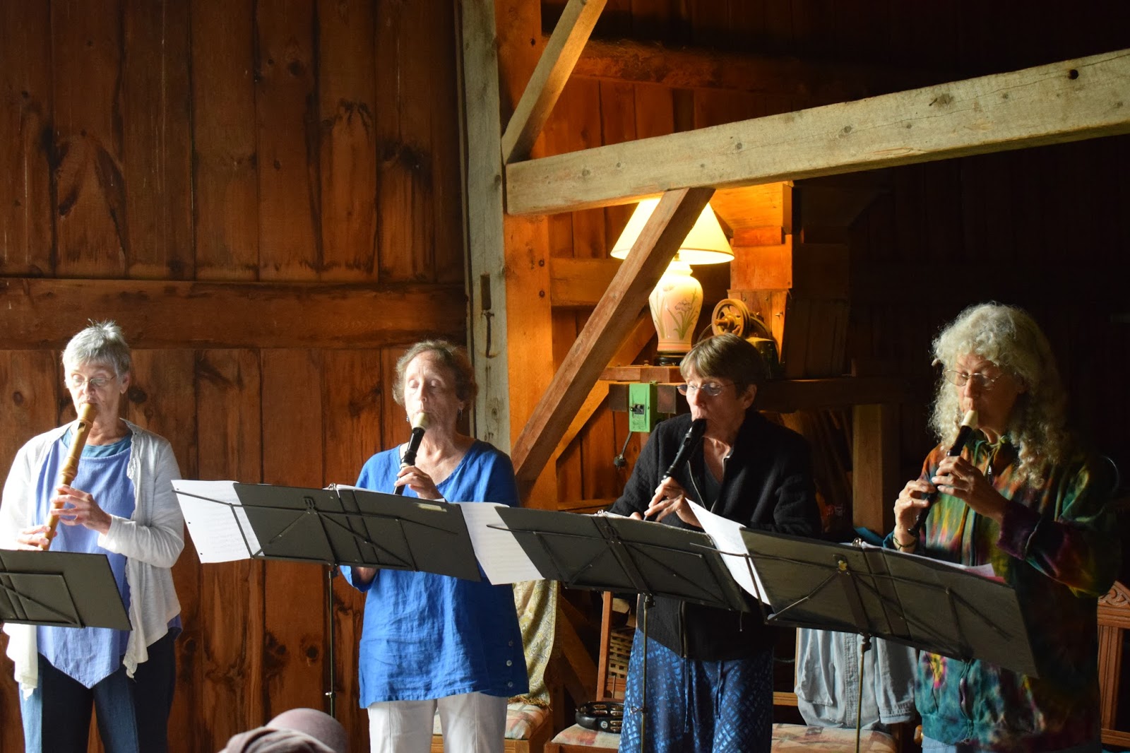 The merry players of the Full Circle Recorder ensemble perform at VFF’s annual Woodwinds in the Middle Barn gathering.