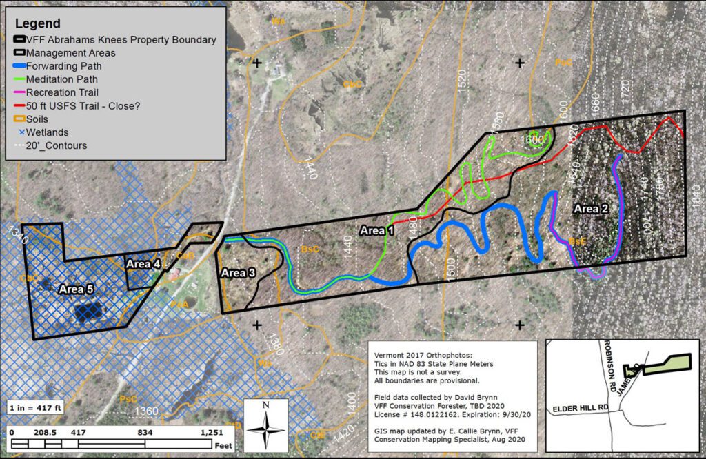 Map of Vermont Family Forests' Abraham's Knees property.